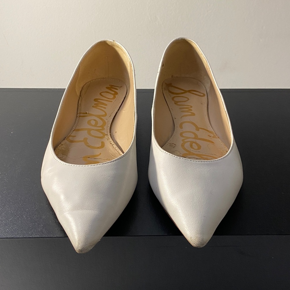 Sam Edelman Stacey Pointed Toe Flats White Leather Slip On 7 1/2